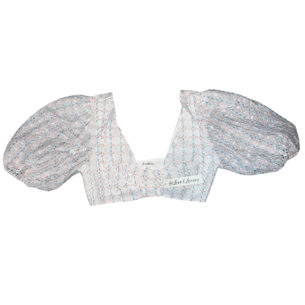 NWT For Love And Lemons Puff Sleeve Embroidered Crop Top